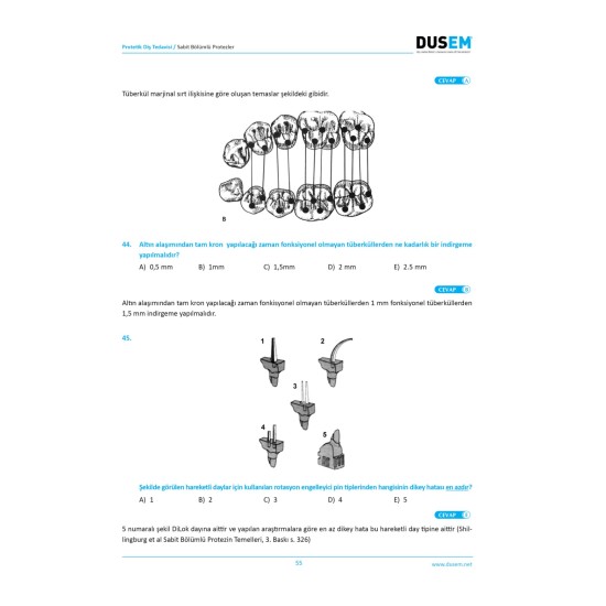 DUS Protetik Diş Tedavisi Çalışma Soruları