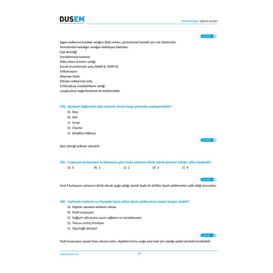 DUS Periodontoloji Çalışma Soruları