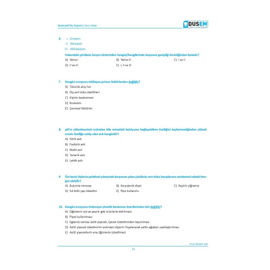 Dus Restoratif Diş Tedavisi Çalışma Soruları
