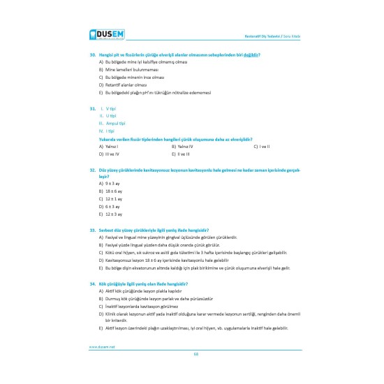Dus Restoratif Diş Tedavisi Çalışma Soruları